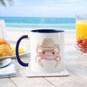 Caneca Aquarela Caranguejo Rosa Casa de Praia Costeira Ca
