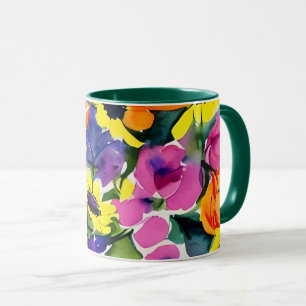 Caneca Aquarela Colorida Arte Floral