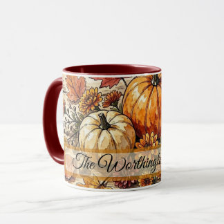 Caneca Aquarela de Abóbora de Outono Rústico e Folhas de
