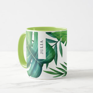 Caneca Aquarela de Folhas Tropicais Personalizadas