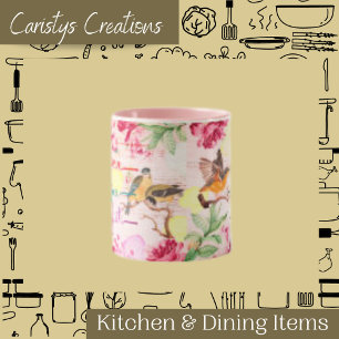 Caneca Aquarela Florais Pássaros Amor, Esperança, Fé