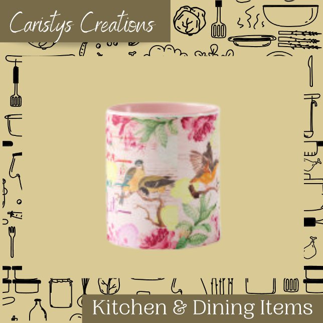 Caneca Aquarela Florais Pássaros Amor, Esperança, Fé (Criador carregado)