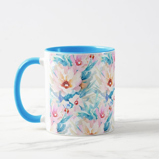 Caneca Aquarela floral rosa e azul (Esquerda)