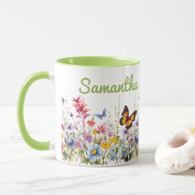 Caneca Aquarela Flores Silvestres (Com Donut)