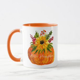Caneca Aquarela Girassóis Pumpkin Outono Queda Russo