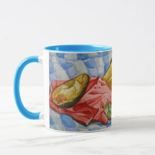Caneca aquarela imagem viva de frutas exóticas