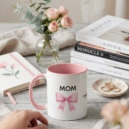 Caneca aquarela, laço rosa presente dia das mães, amor