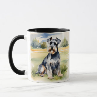 Caneca Aquarela Miniatura Schnauzer - Impressão de Arte C