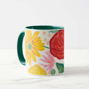 Caneca Aquarela Natureza Rosa vermelha Amarelo Margarida