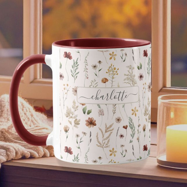 Caneca Aquarela Padrão de Flores Silvestres Bonitas (Criador carregado)