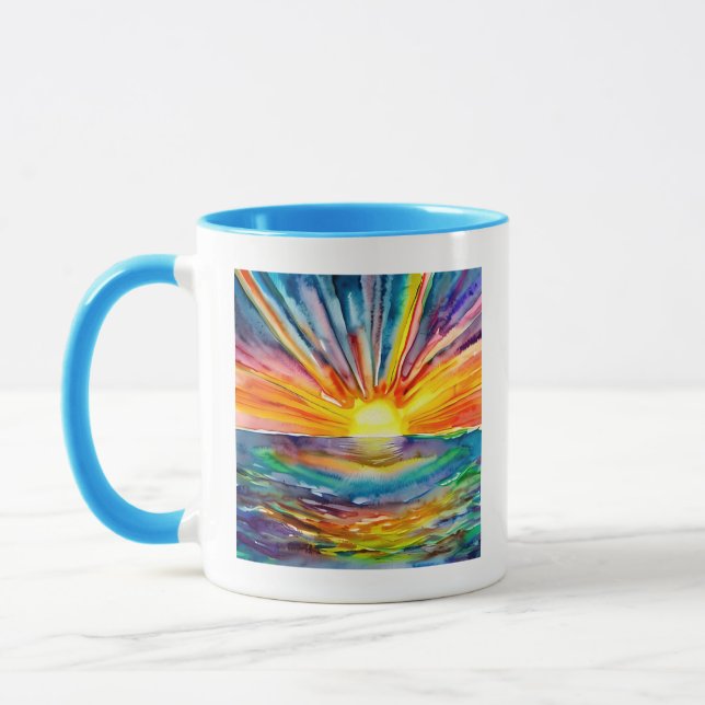 Caneca Aquarela Pôr do Sol sobre a Água (Esquerda)
