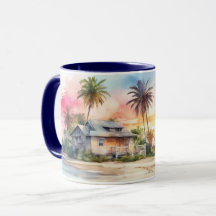 Aquarela Romântica Sunset Beach e Cottage Mug