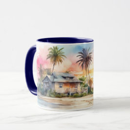 Caneca Aquarela Romântica Sunset Beach e Cottage Mug