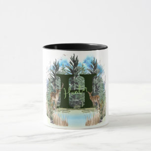 Caneca Aquarela Veado Personalizado Monograma Letra H