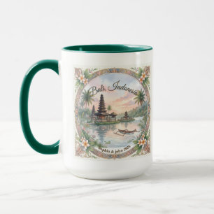 Caneca Aquarela Vintage Viagem Bali Indonésia Personaliza