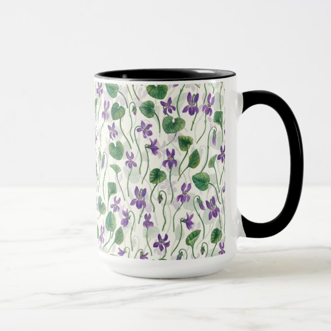 Caneca Aquarela violetas em branco fosco (Direita)