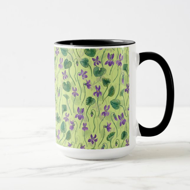 Caneca Aquarela violetas sobre melão (Direita)