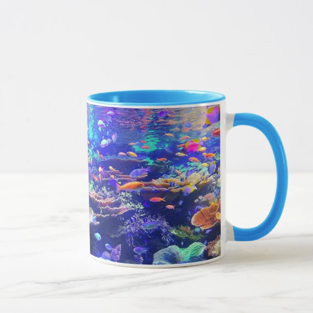 Caneca Aquário tropical colorido vibrante dos peixes (Direita)