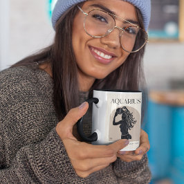 Caneca Aquarius Feminine Zodiac Black/ Brown Design 15oz
