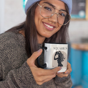 Caneca Aquarius Feminine Zodiac Black/ Brown Design 15oz