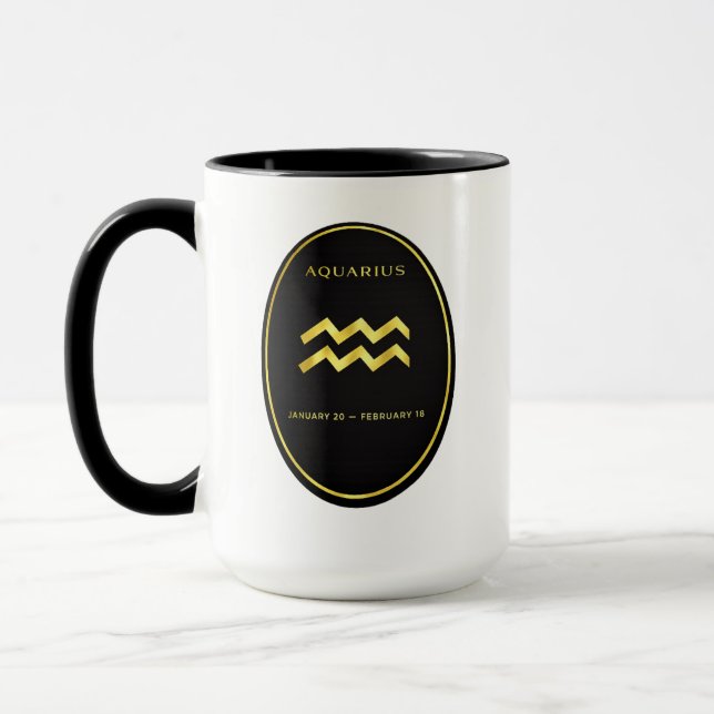Caneca Aquarius Zodiac Gold Oval Emblem Mug | Luxury Astr (Esquerda)