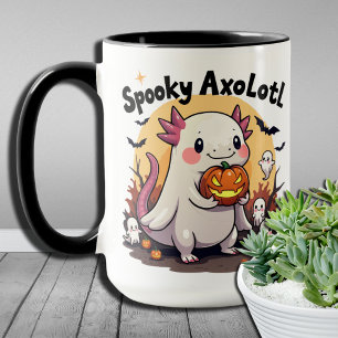 Caneca Aquáticos Espantos Halloween Axolote Cute Esquelet
