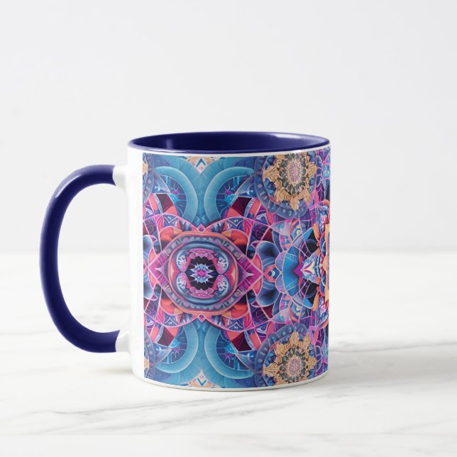 Caneca Árabe Mandala em azul e rosa (Esquerda)