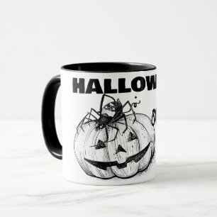 Caneca Aranha-Do-Halloween Pensando Na Pizza De Abóbora