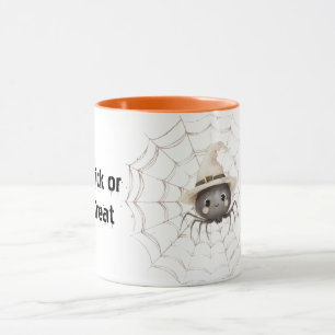 Caneca Aranha Feliz e Amigável na Teia de Halloween