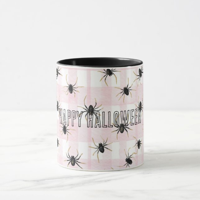 Caneca Aranhas de Halloween Rosa Bege (Centro)