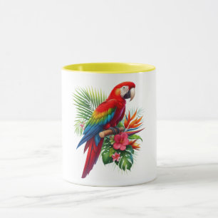 Caneca Arara vermelha floral tropical