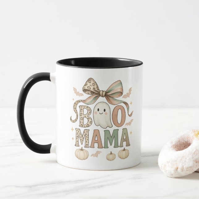 Caneca Arco Coquette Halloween Ghost Boo Mama Dotou Mãe (Com Donut)