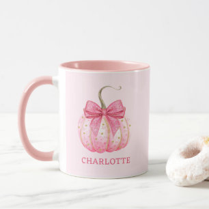 Caneca Arco de coquete de abóbora rosa-do-halloween perso