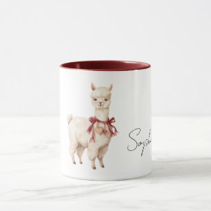 Caneca Arco de Creme de Lhama Corações Vermelhos