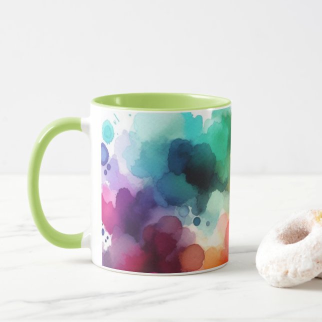 Caneca Arco-íris bonito: Explosão de Abstrato a Aquarela (Com Donut)