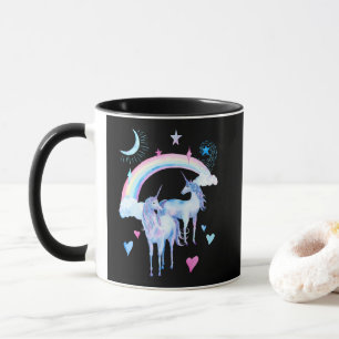 Caneca Arco-íris e unicórnios