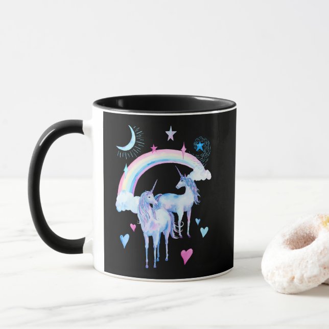 Caneca Arco-íris e unicórnios (Com Donut)