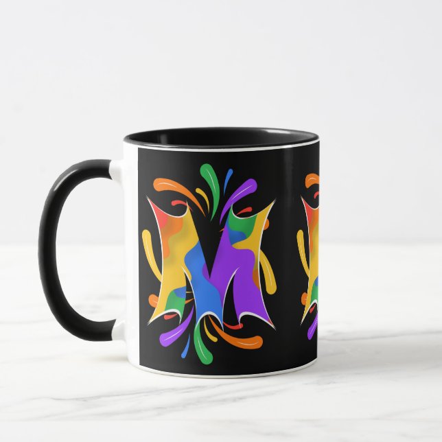 Caneca Arco-íris - Letra M Monograma Abstrato (Esquerda)