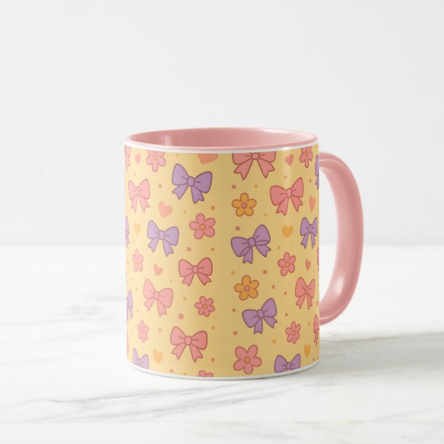 Caneca Arcos Pastéis e Padrão de Flores – Menina Amarela  (Frente Esquerda)