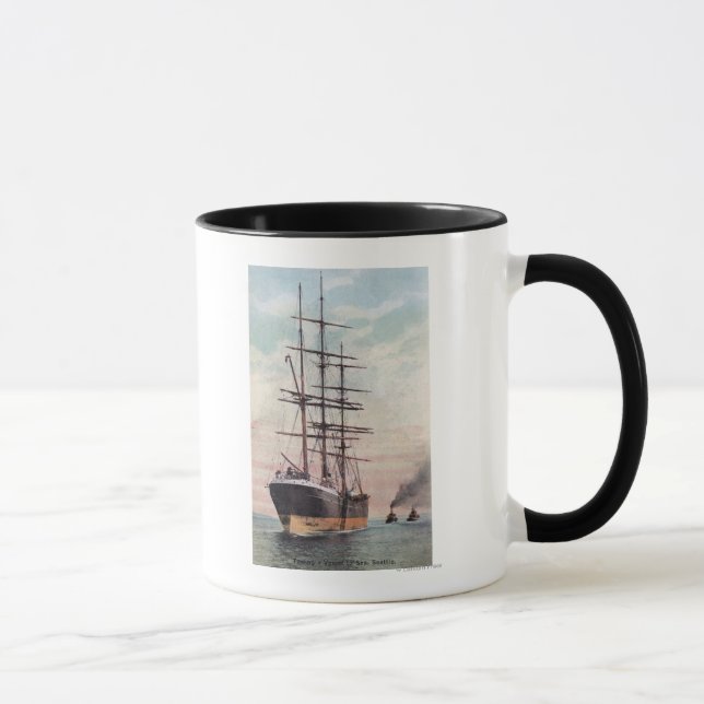 Caneca Arcos-rebocadores rebocando um navio para o mar (Direita)
