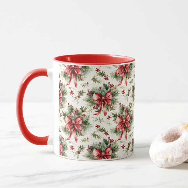 Caneca Arcos Vermelhos e Folhas de Azevinho (Com Donut)