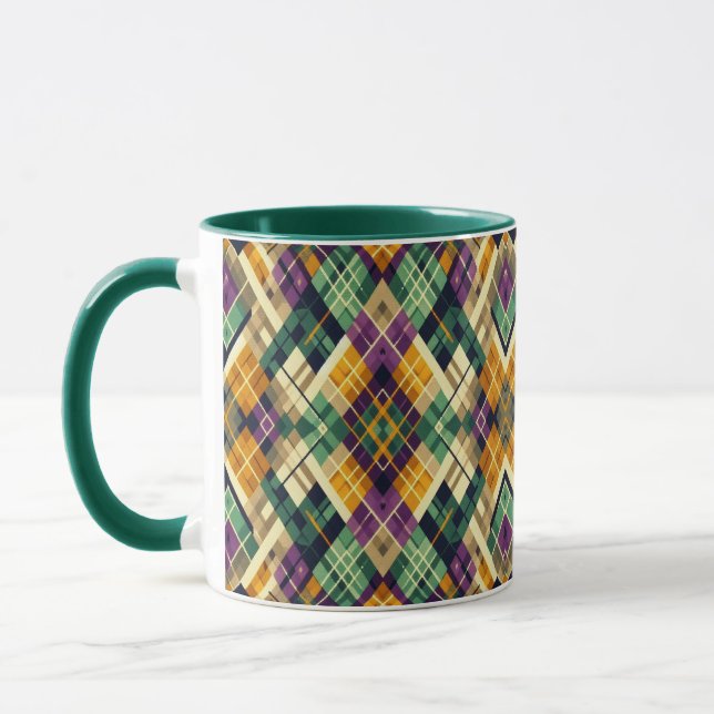 Caneca Argyle Mardi Gras verde-roxo amarelo (Esquerda)