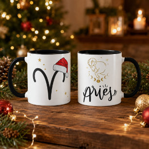 Caneca Áries de Natal com Chapéu de Papai Noel Zodíaco