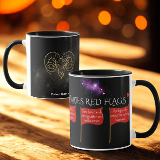 Caneca Aries Red Flagy Astrology Mug | Zodiac Gift Engraç