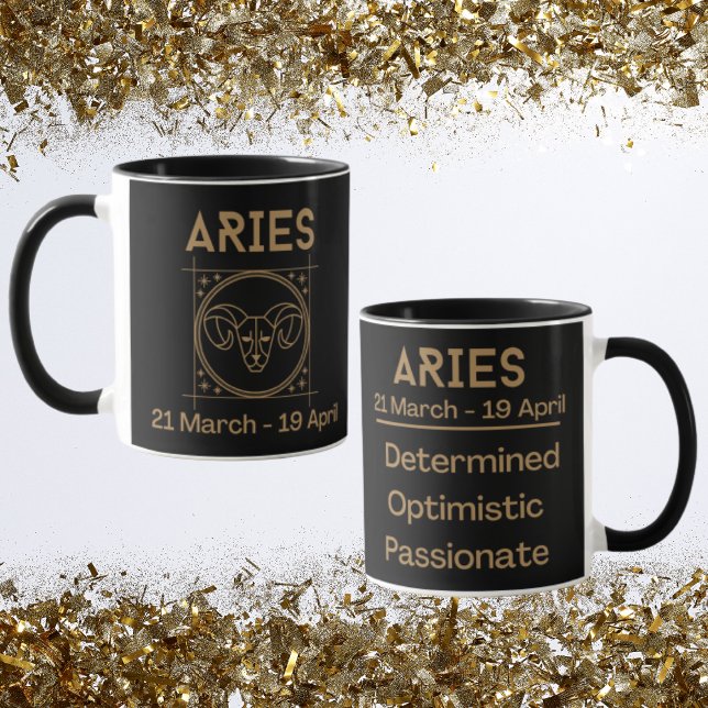 Caneca Aries Sinal Zodiac com Símbolo e Traços (Aries Zodiac Coffee Mug with traits)
