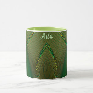 Caneca ARLO ~ Zany 3D Fractal ~ Verde Dourado