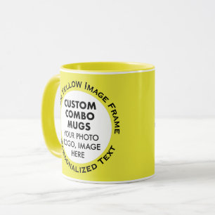 Caneca Armação Redonda 2 x Foto + Texto Amarelo Combo Per