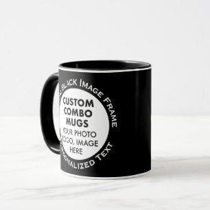 Caneca Armadura Redonda 2 x Foto + Texto Preto Combo Pers