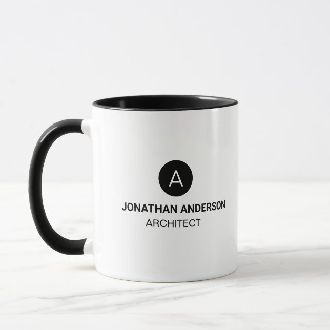 Caneca Arquiteto profissional Monograma negro inicial (Esquerda)