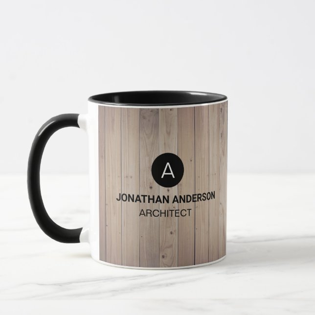 Caneca Arquiteto profissional Monograma Parede madeira in (Esquerda)